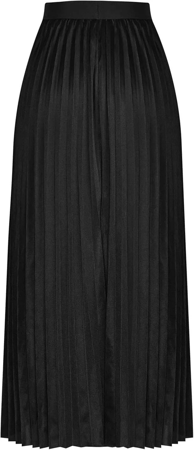Women's Stain Skirts Fashion Pleated Classic Trending Skirt Silk Smooth Summer Skirt A Line Flowy Baggy Skirt