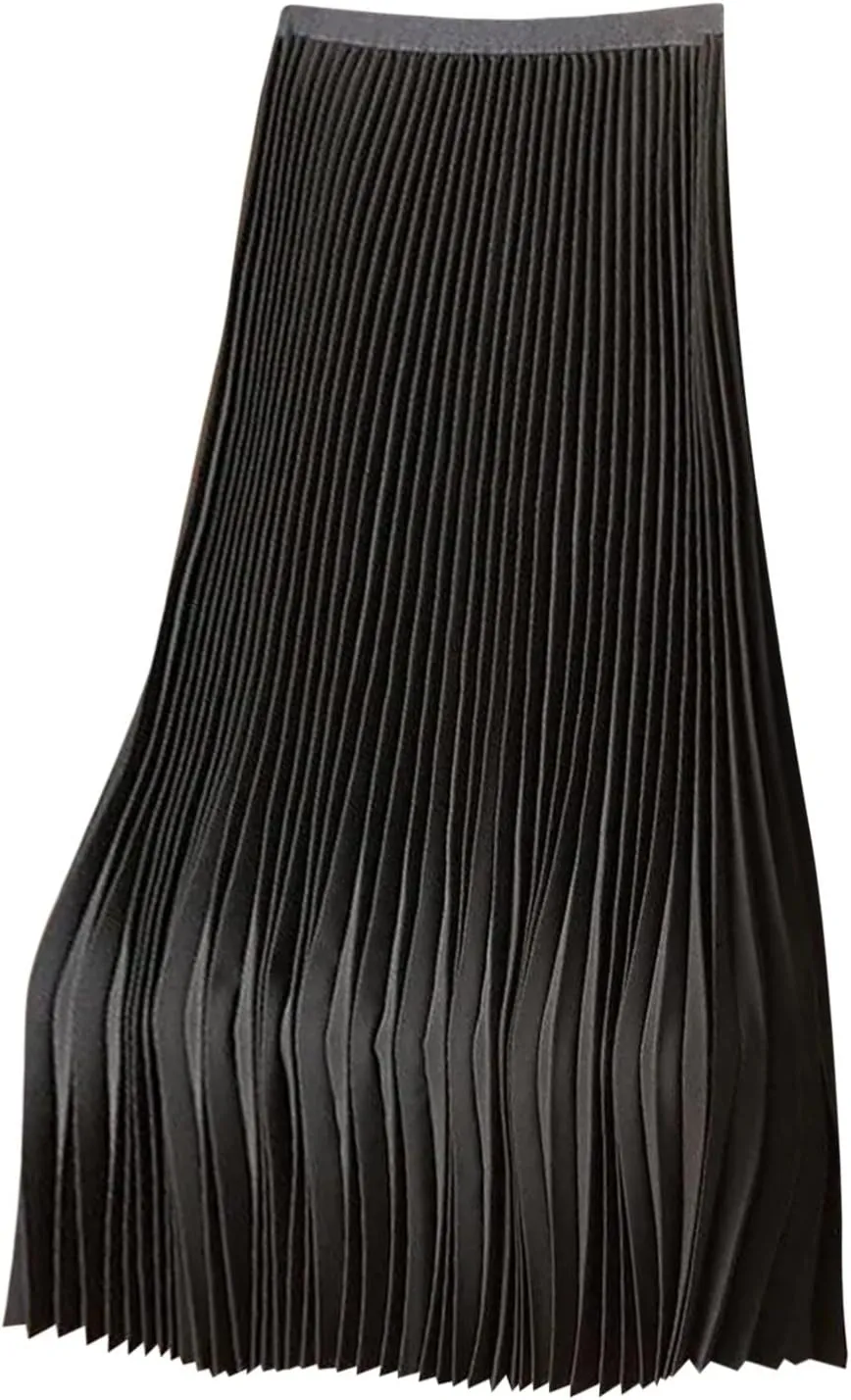 Women's Stain Skirts Fashion Pleated Classic Trending Skirt Silk Smooth Summer Skirt A Line Flowy Baggy Skirt