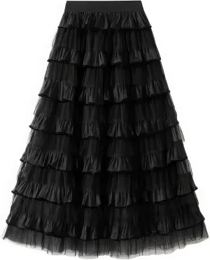 Women's Summer Elastic Waist Tiered Maxi Skirt High Waist Casual Beach Outfits Bohemian Print A-Line Long Skirt