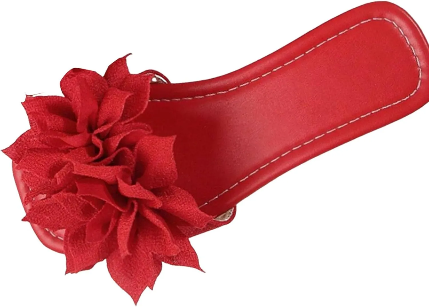 Women's Summer Flat Sandals Fashion Floral Embellishments Beach Slippers Versatile Leather Dress Sandals