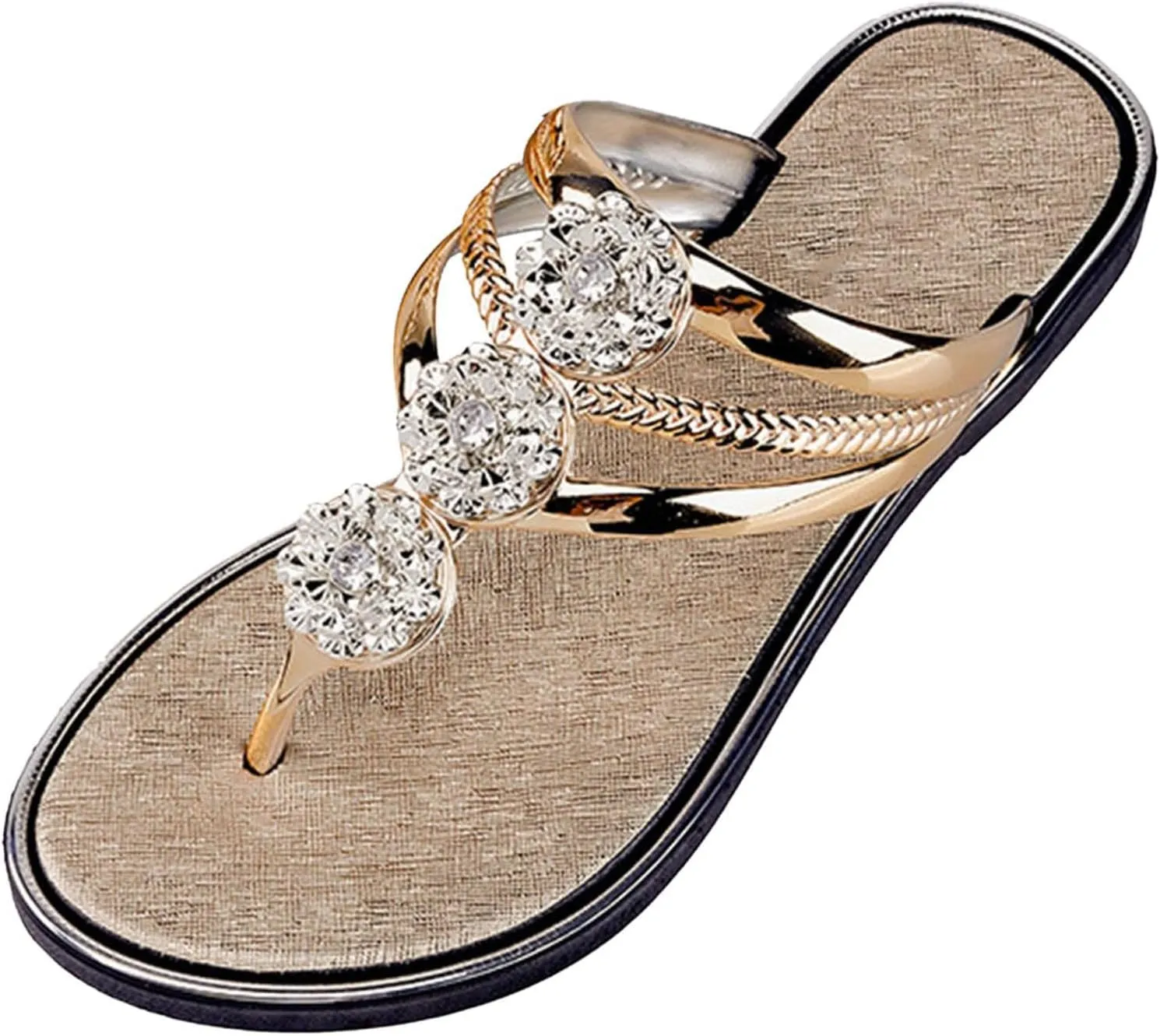 Womens Summer Sandals 2025 Flats Slip on Thong Flip Flops Rhinestone Elegant Breathable Casual Beach Open Toe Dressy Stylish Outdoor Walking Lightweight Comfortable Flip Flop