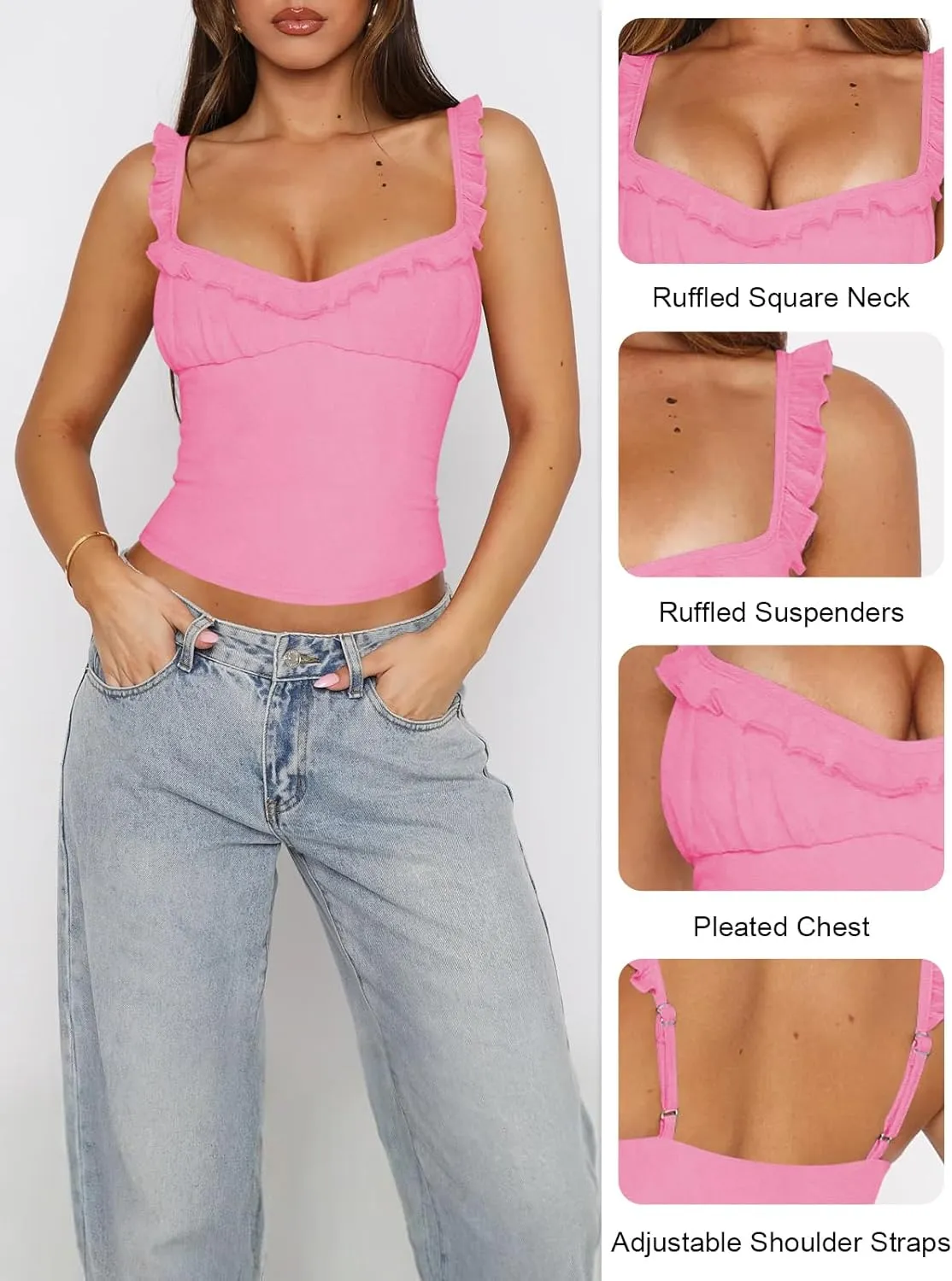 Women's Summer Square Neck Tank Top for Women Backless Going Out Ruched Beach Vacation Slim Fit Cute Sleeveess Crop Top