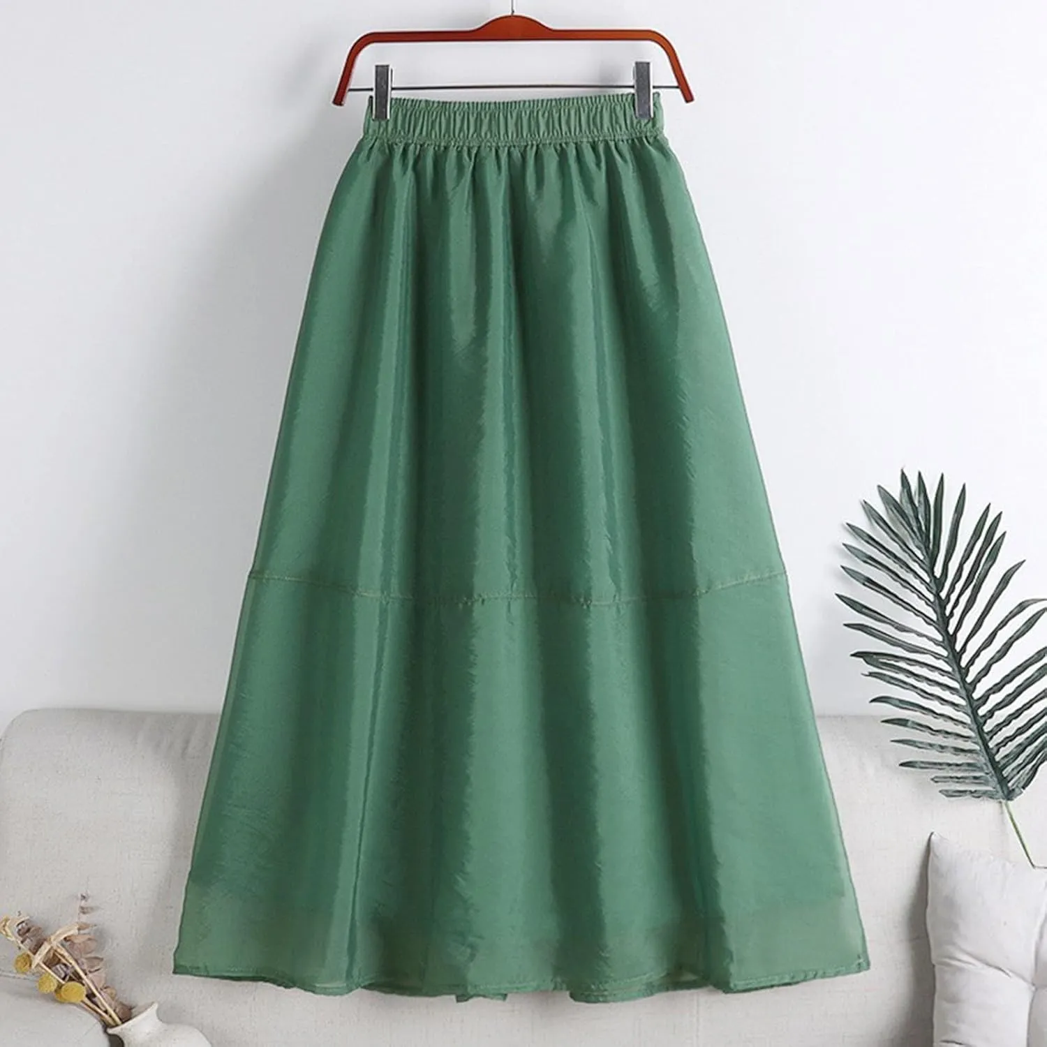 Women's Tulle Skirt Solid Color Elastic High Waisted Layered Pleated Skirts Casual Fashion Lightweight Beach Skirt