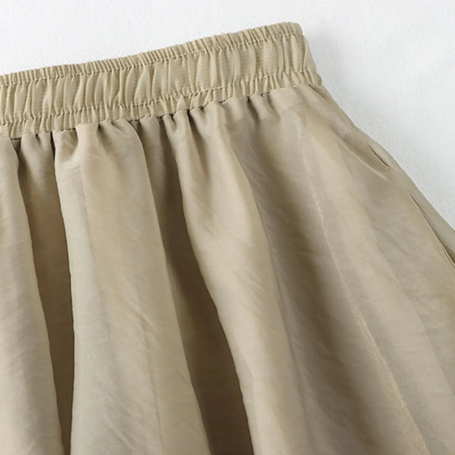Women's Tulle Skirt Solid Color Elastic High Waisted Layered Pleated Skirts Casual Fashion Lightweight Beach Skirt