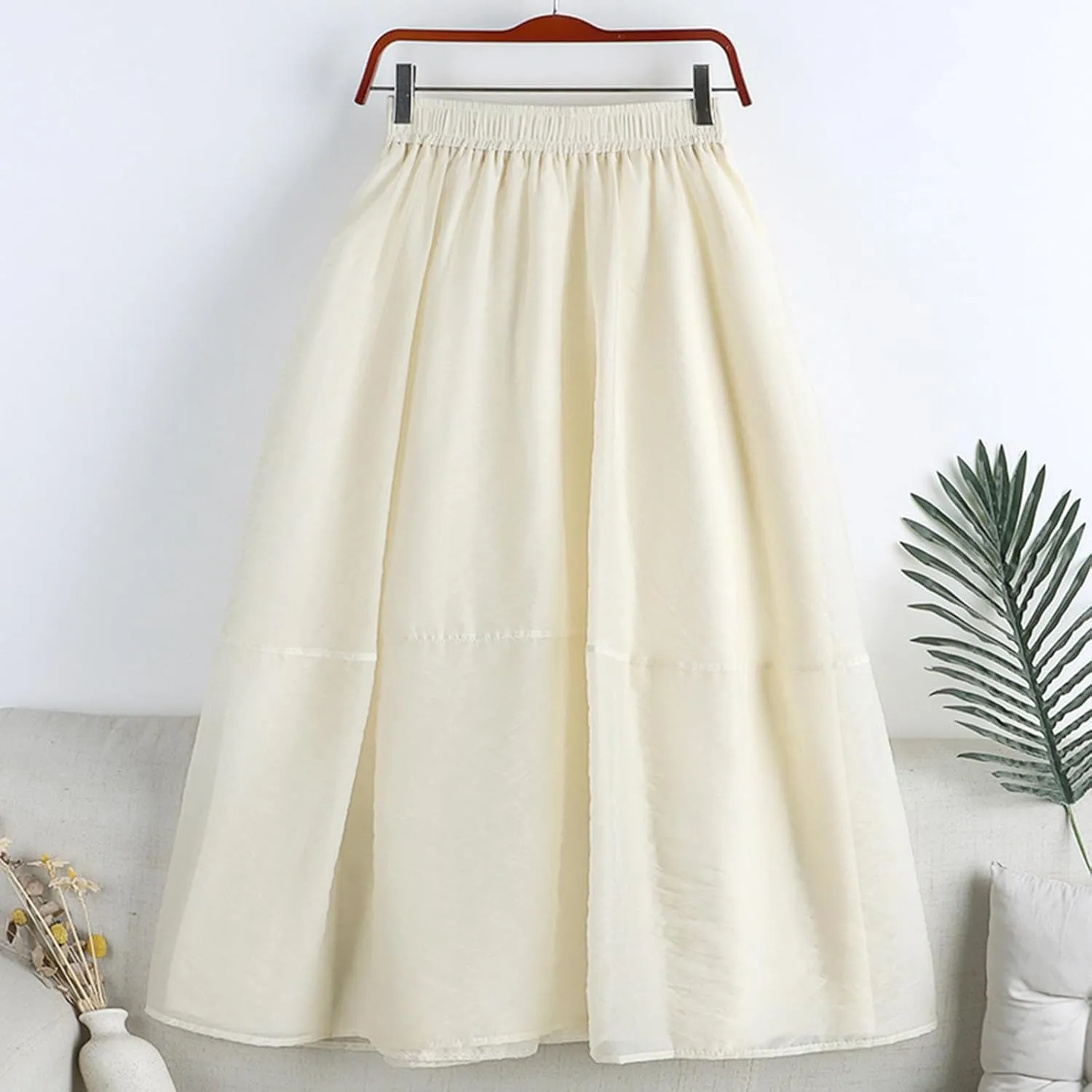 Women's Tulle Skirt Solid Color Elastic High Waisted Layered Pleated Skirts Casual Fashion Lightweight Beach Skirt