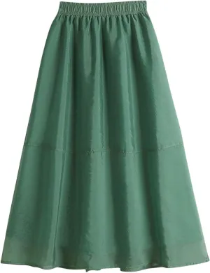 Women's Tulle Skirt Solid Color Elastic High Waisted Layered Pleated Skirts Casual Fashion Lightweight Beach Skirt