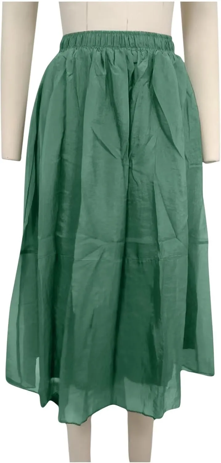 Women's Tulle Skirt Solid Color Elastic High Waisted Layered Pleated Skirts Casual Fashion Lightweight Beach Skirt
