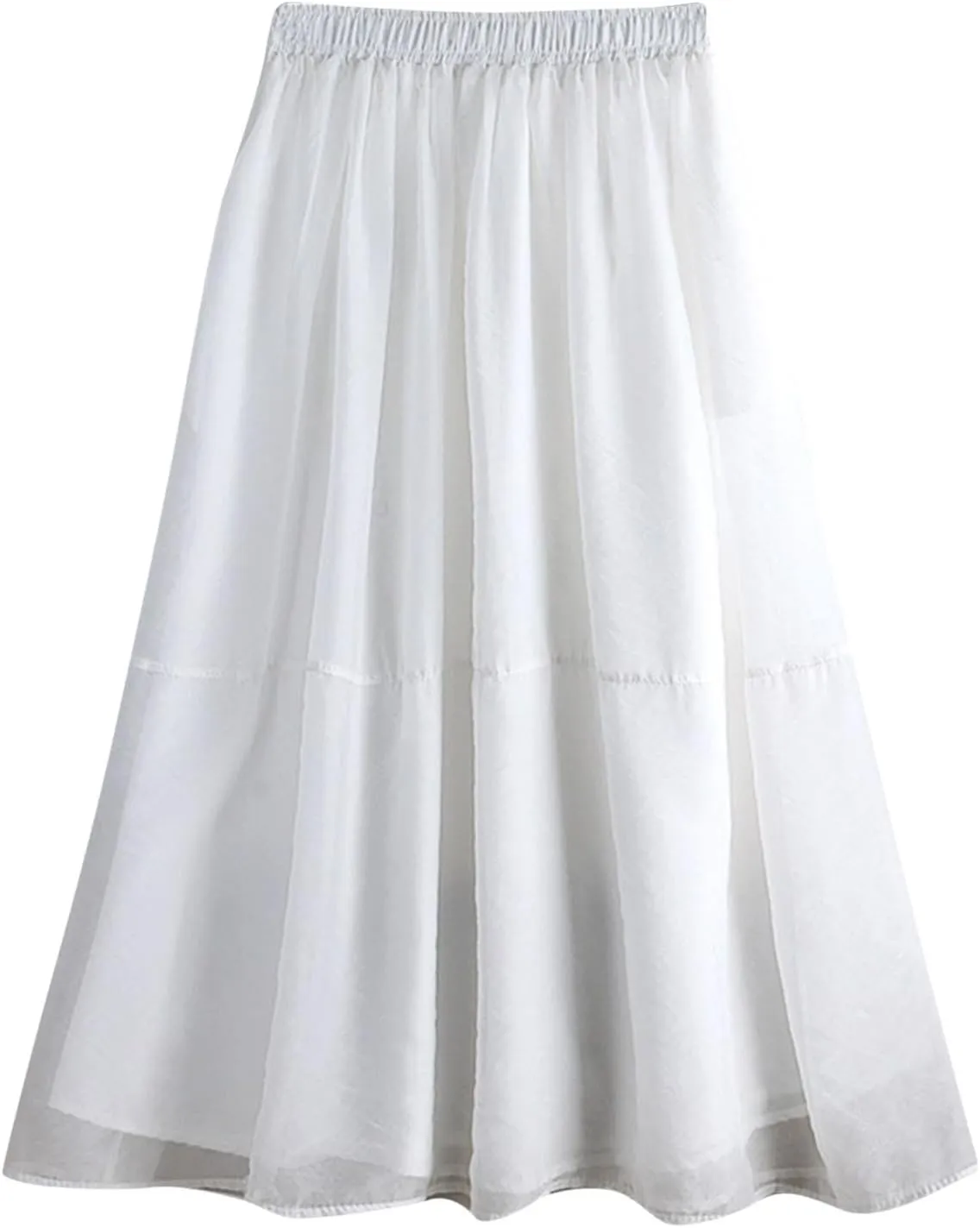 Women's Tulle Skirt Solid Color Elastic High Waisted Layered Pleated Skirts Casual Fashion Lightweight Beach Skirt