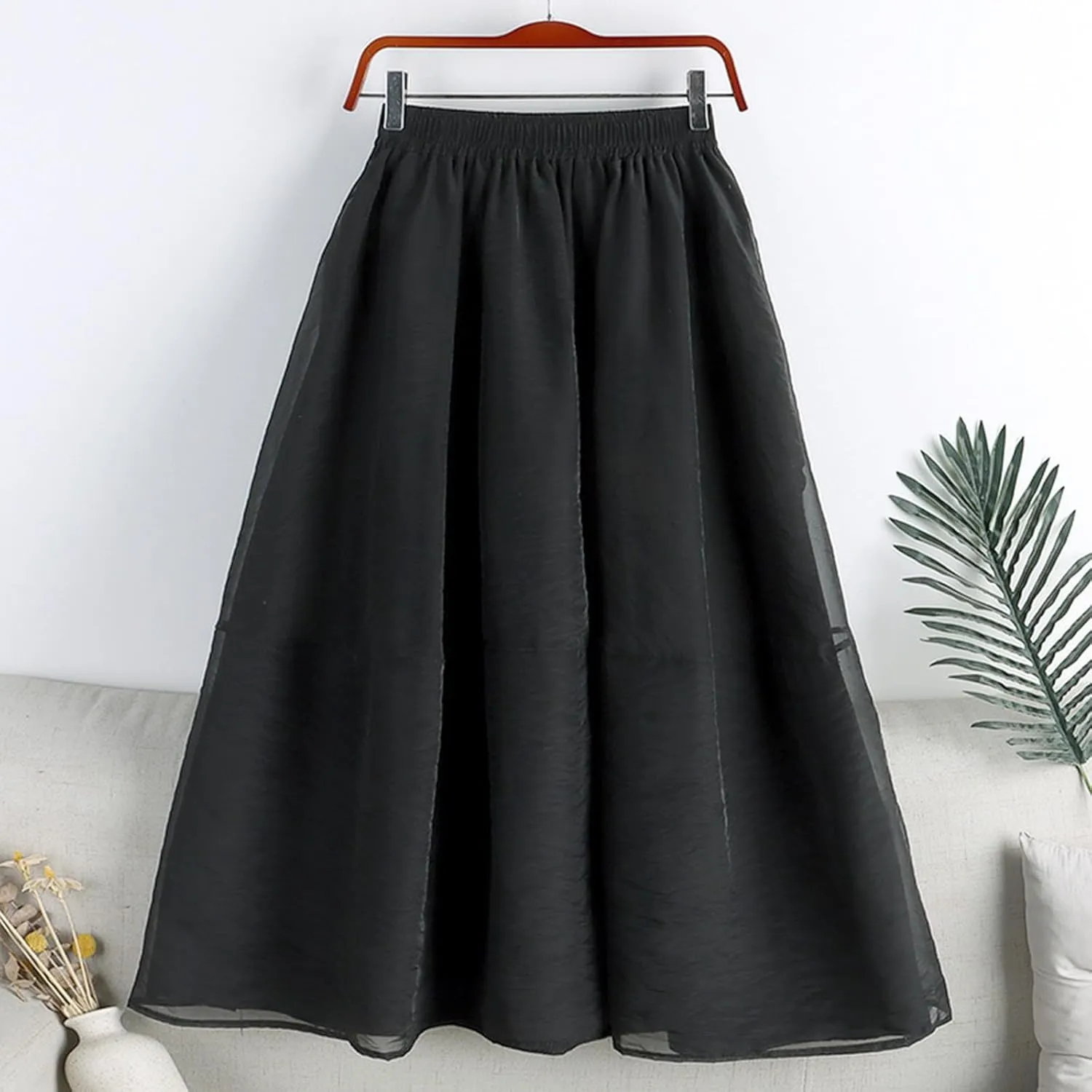 Women's Tulle Skirt Solid Color Elastic High Waisted Layered Pleated Skirts Casual Fashion Lightweight Beach Skirt