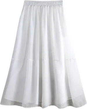 Women's Tulle Skirt Solid Color Elastic High Waisted Layered Pleated Skirts Casual Fashion Lightweight Beach Skirt
