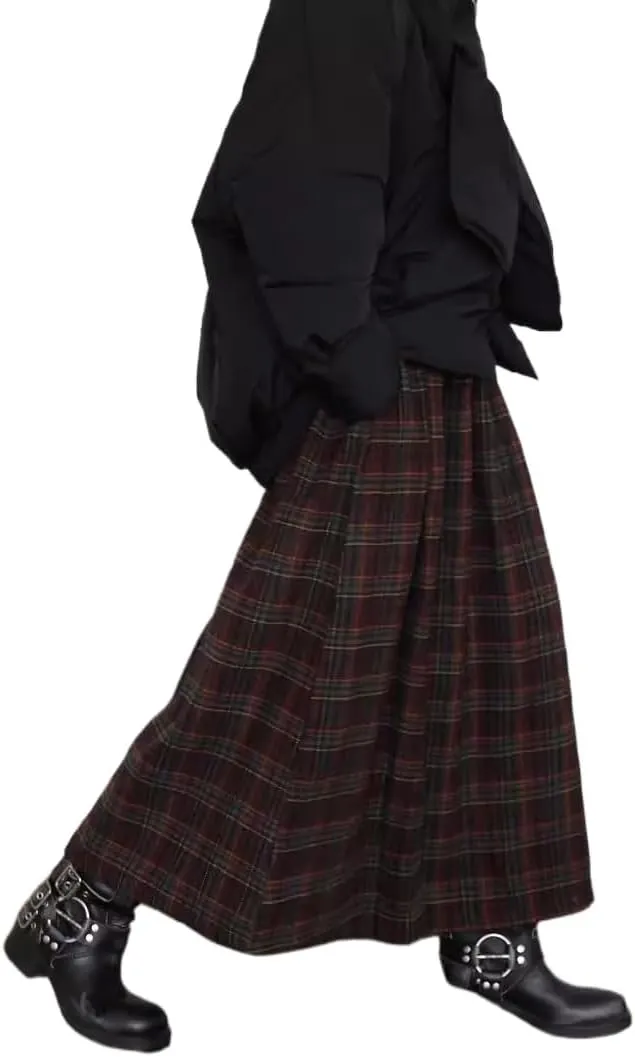 Women's Vintage Plaid Skirts Y2K Fairy Grunge Emo A-Line Tartan Long Skirts Acubi Alt Maxi Skirt Preppy Clothes
