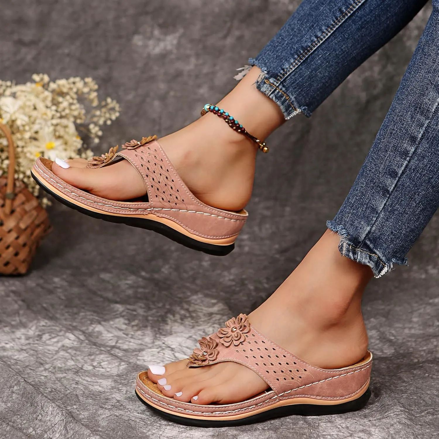 Womens Wedge Sandals Dressy Summer Sandals Platform Flip Flops Comfortable Orthopedic Sandals with Arch Support