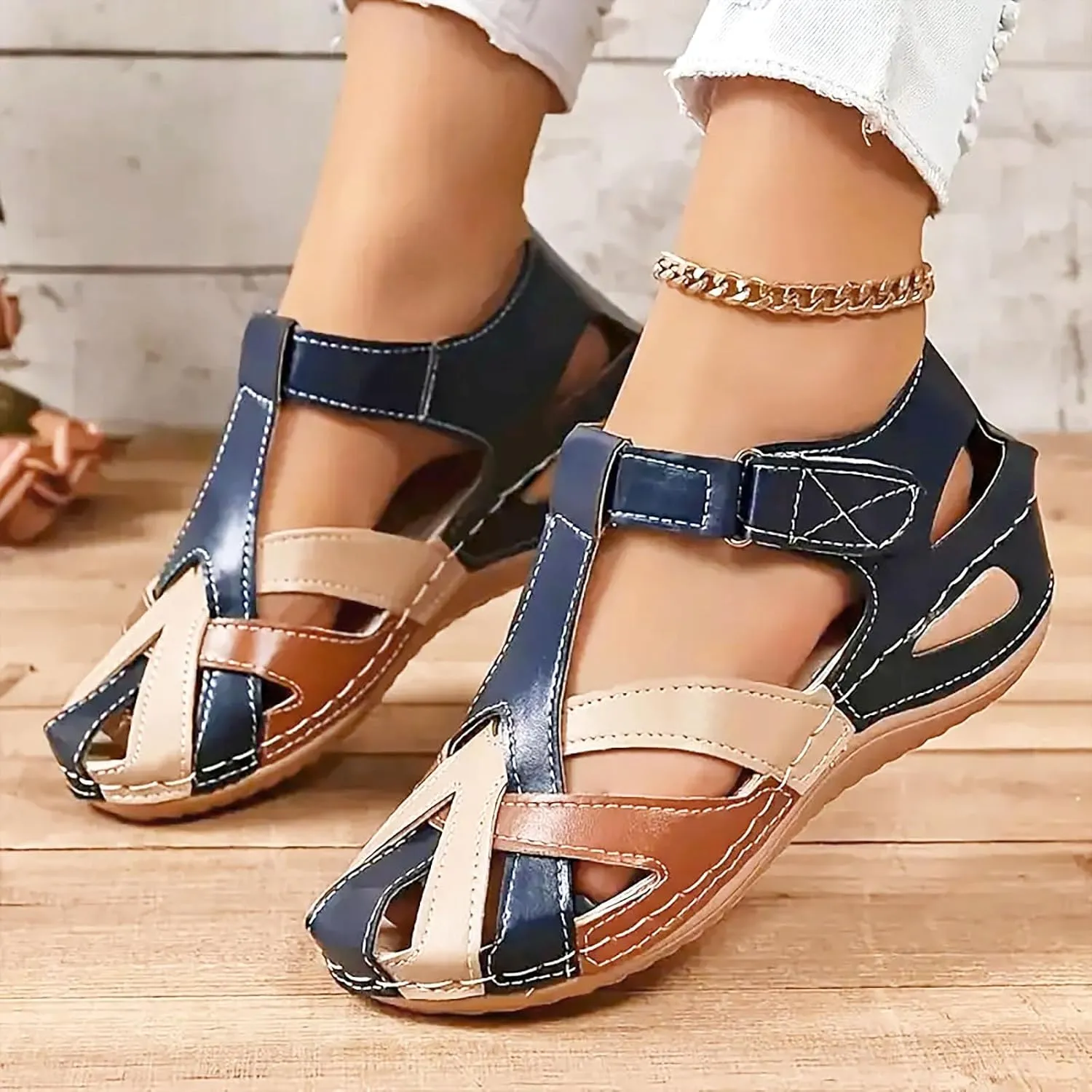 Womens Wide Fit Leather Slippers Sandals Orthotic Plantar Fasciitis Sandals Indian Sandal Comfy Walking Shoes