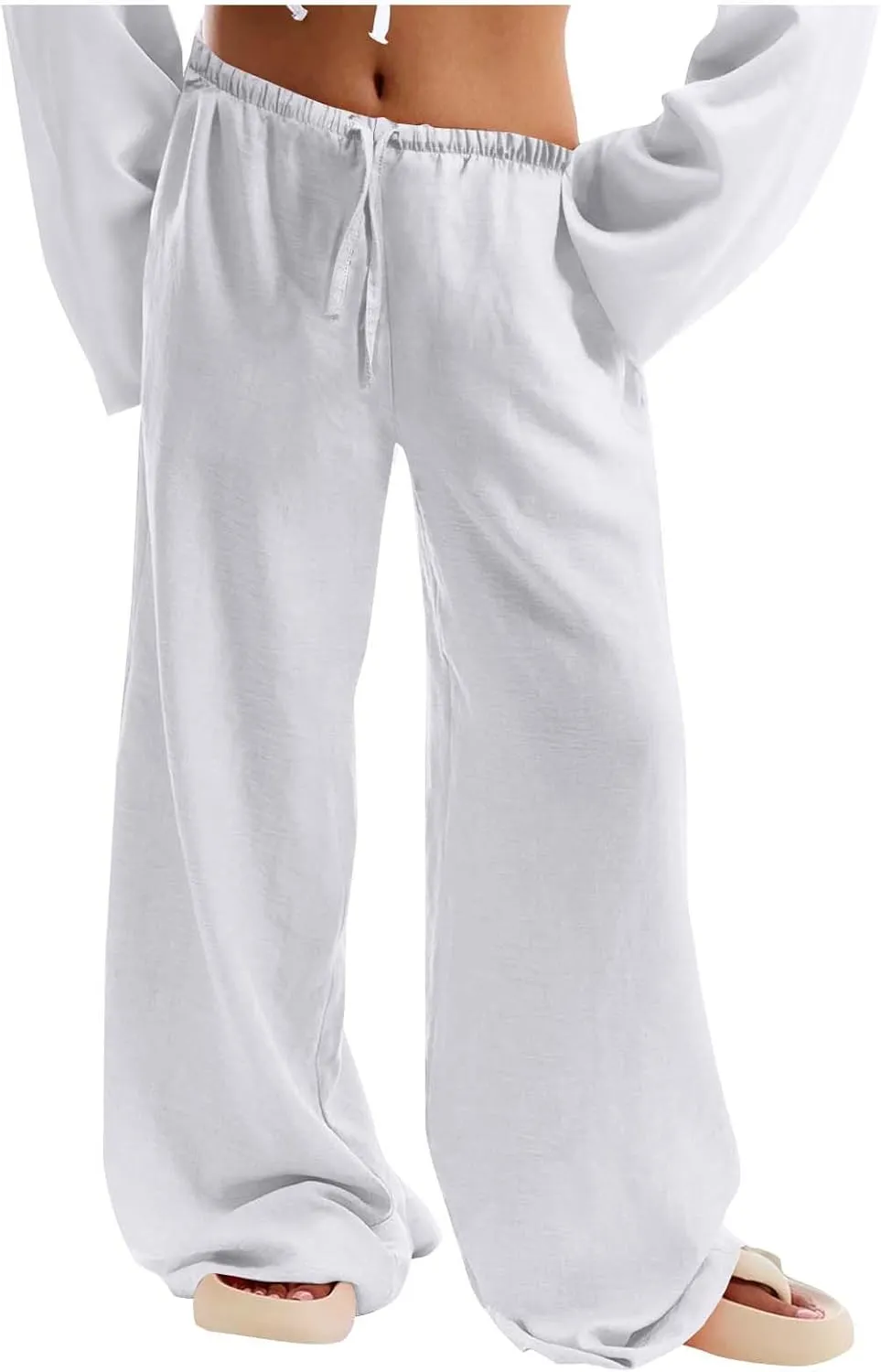 Women's Wide Leg Sweatpants Straight Leg Lowrise Sweat Pants Drawstring Elastic Low Waist Pants with Pockets