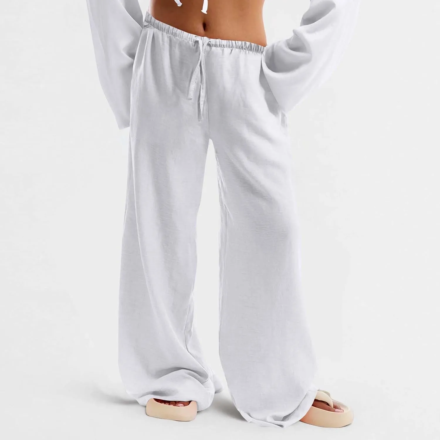 Women's Wide Leg Sweatpants Straight Leg Lowrise Sweat Pants Drawstring Elastic Low Waist Pants with Pockets
