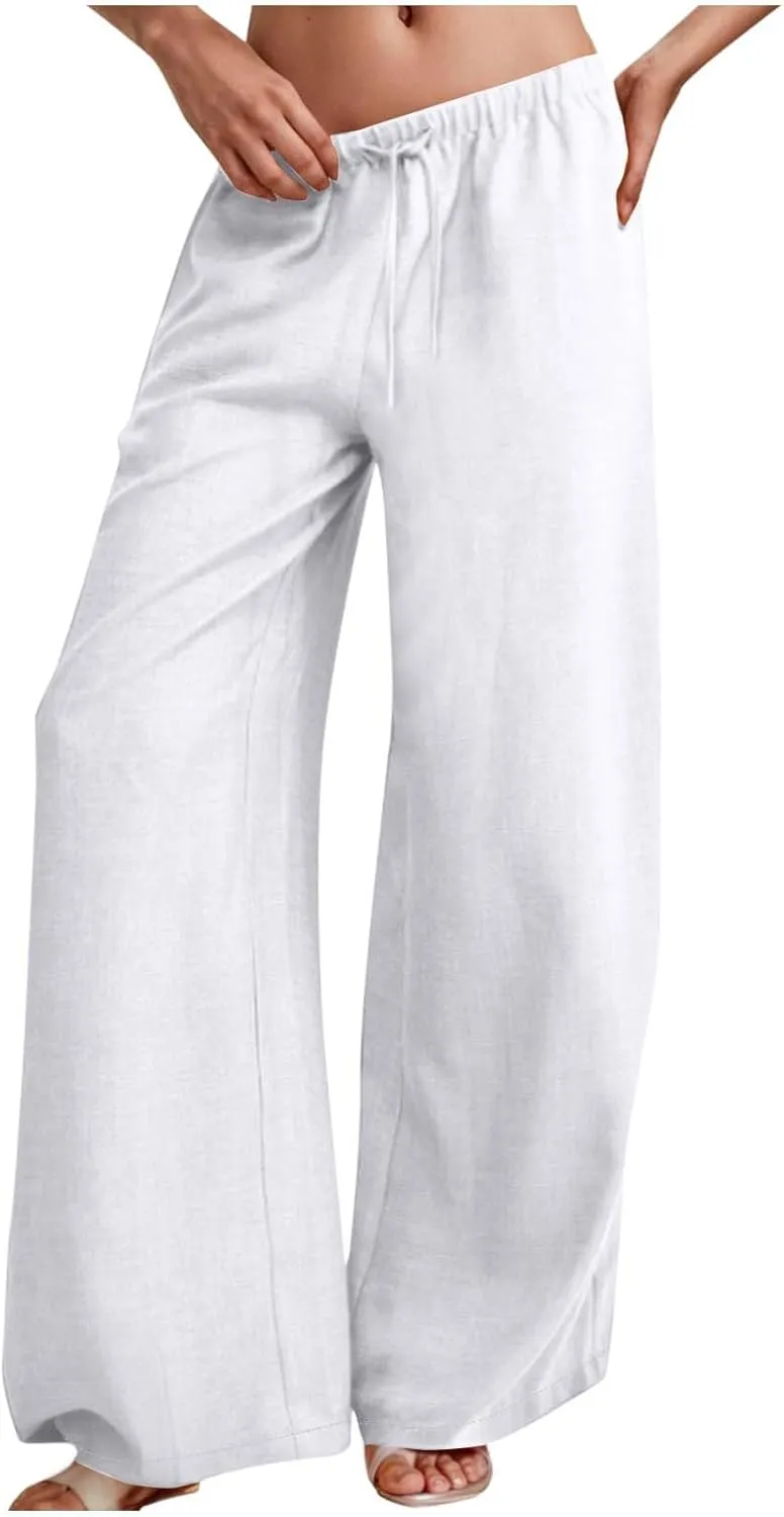 Women's Wide Leg Sweatpants Straight Leg Lowrise Sweat Pants Drawstring Elastic Low Waist Pants with Pockets