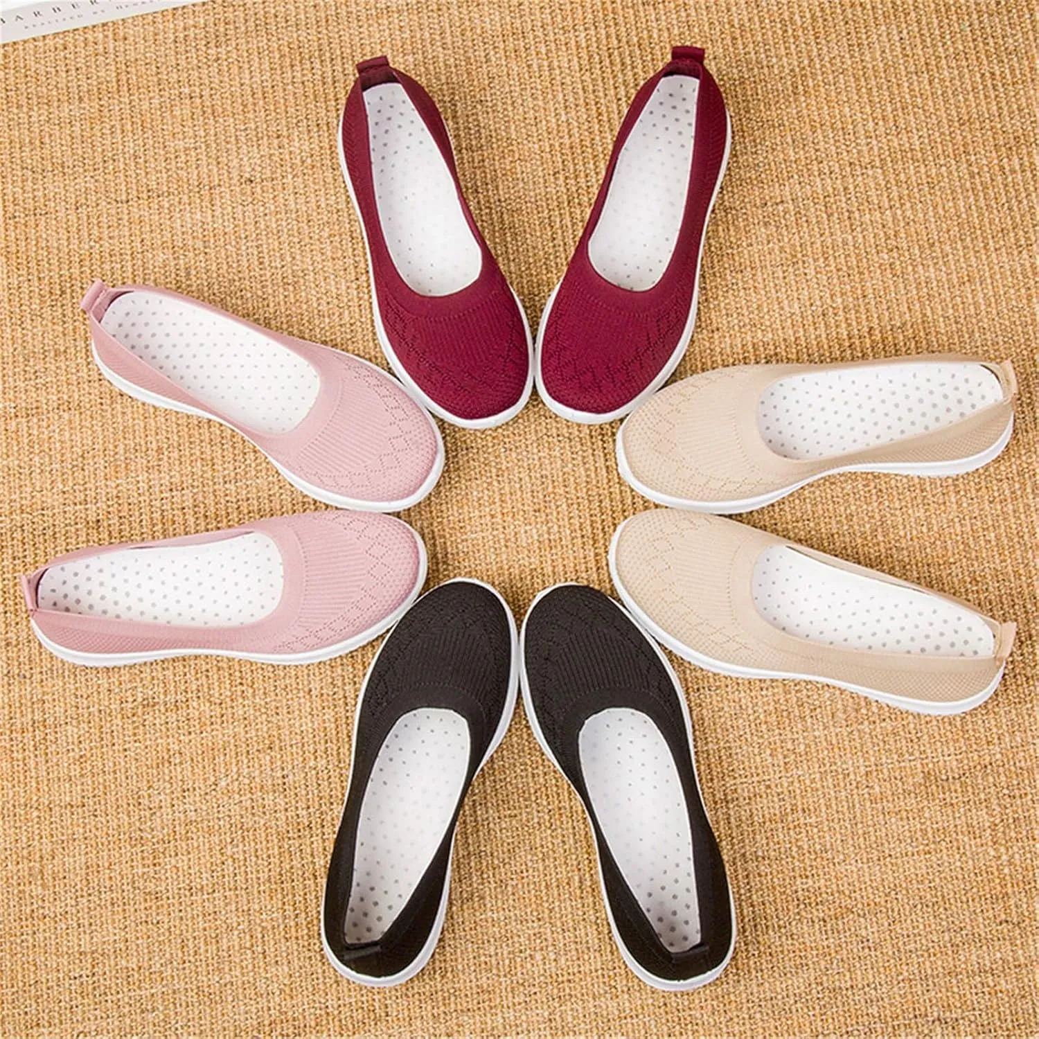 Women's Woven Orthopedic Shoes Lightweight Breathable Slip On Sneakers Outdoor Walking Shoes with Non-Slip Sole