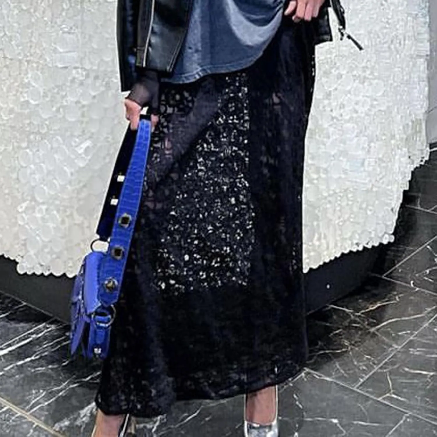 Y2K Lace Maxi Skirts for Women Floral Lace Mesh Sheer Long Skirts Asymmetrical Hem See-Through Half Slip Skirts