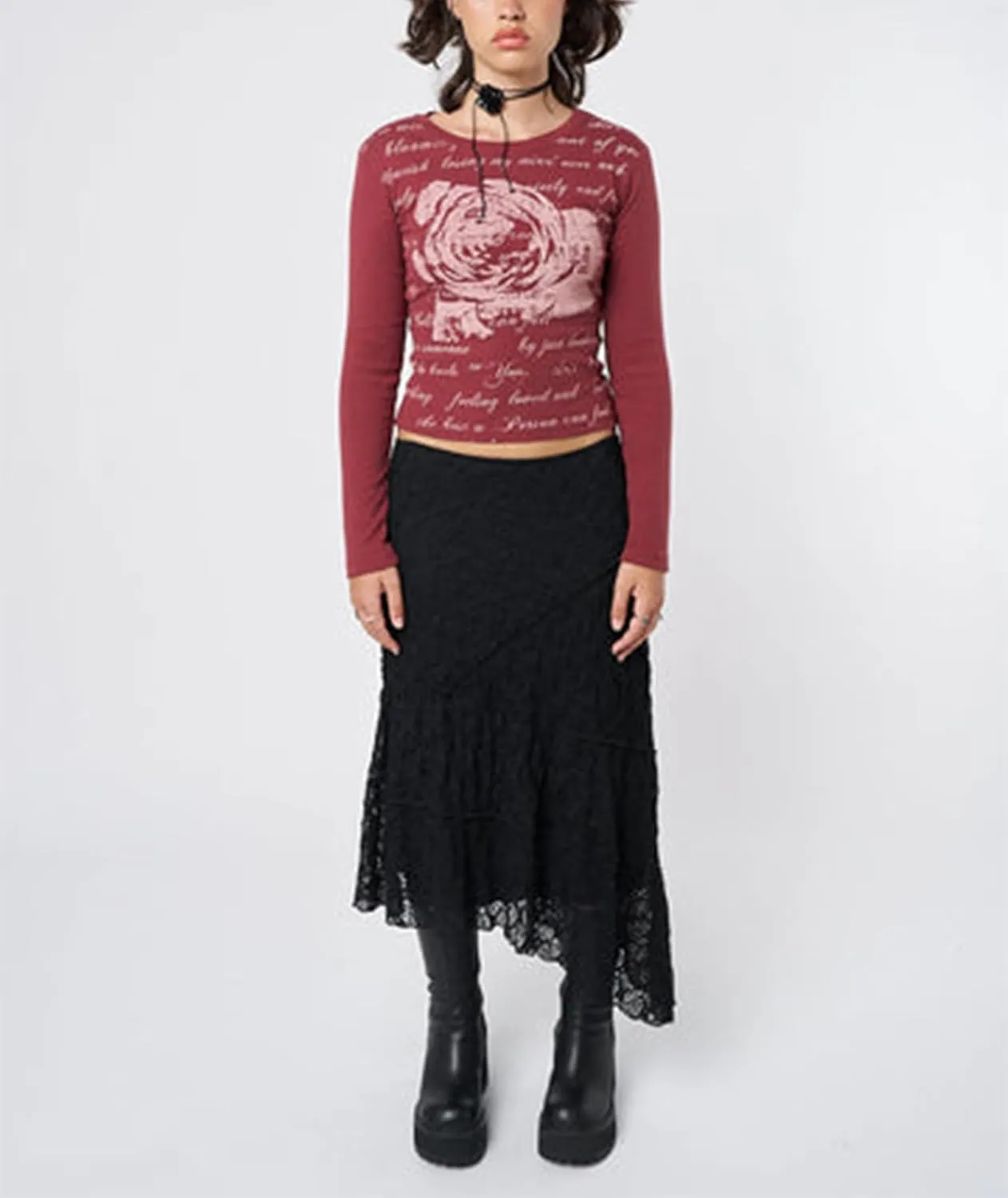 Y2K Lace Maxi Skirts for Women Floral Lace Mesh Sheer Long Skirts Asymmetrical Hem See-Through Half Slip Skirts
