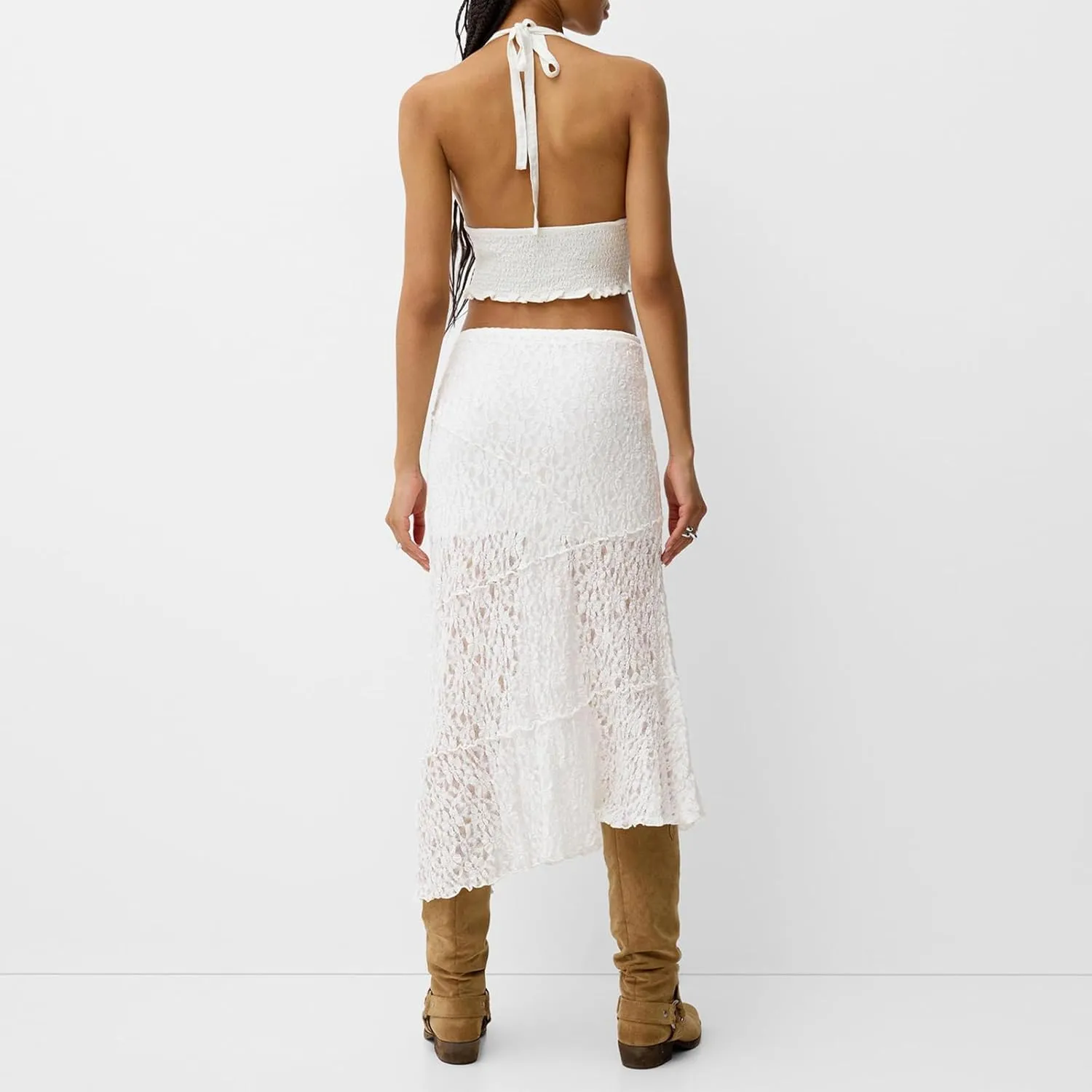 Y2K Lace Maxi Skirts for Women Floral Lace Mesh Sheer Long Skirts Asymmetrical Hem See-Through Half Slip Skirts
