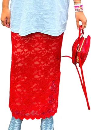 Y2K Lace Maxi Skirts for Women Floral Lace Mesh Sheer Long Skirts Asymmetrical Hem See-Through Half Slip Skirts