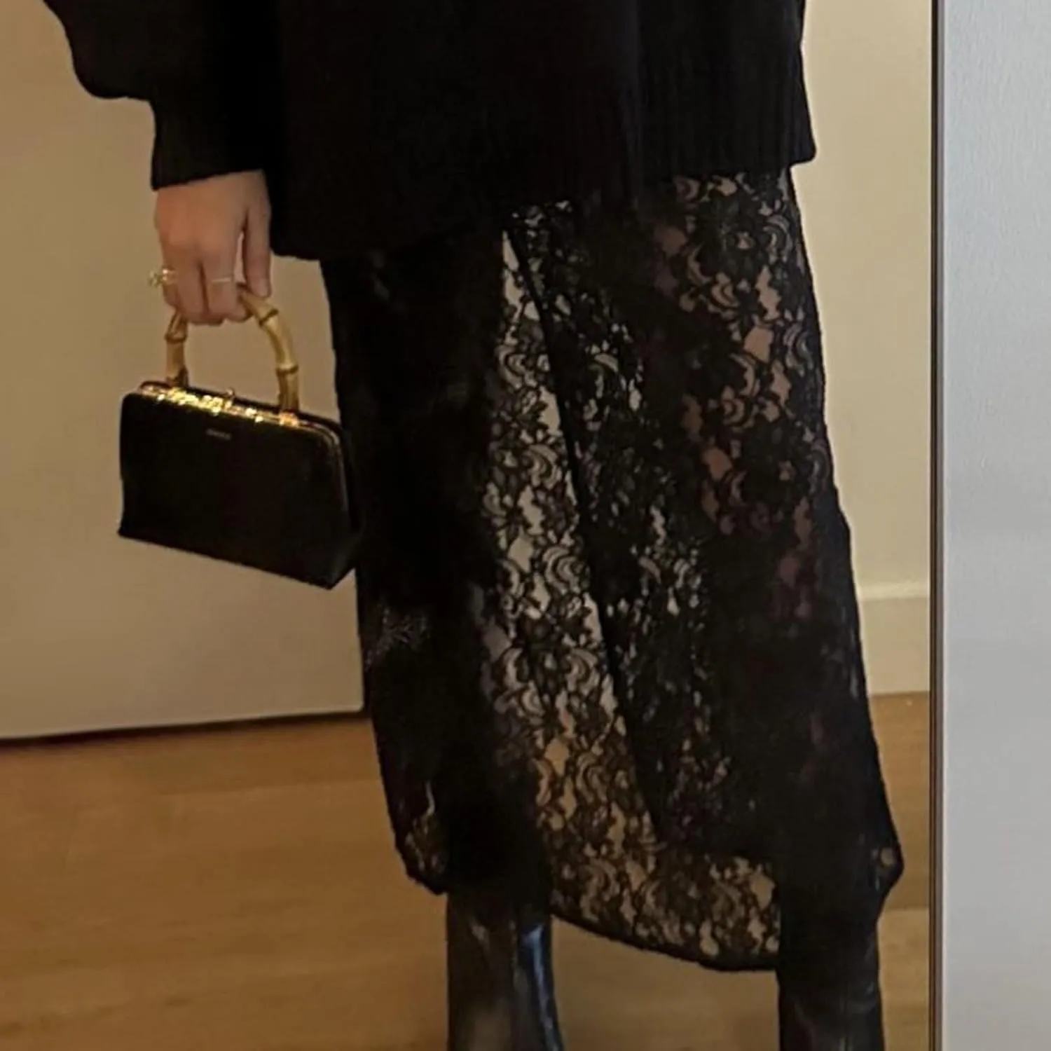 Y2K Lace Maxi Skirts for Women Floral Lace Mesh Sheer Long Skirts Asymmetrical Hem See-Through Half Slip Skirts
