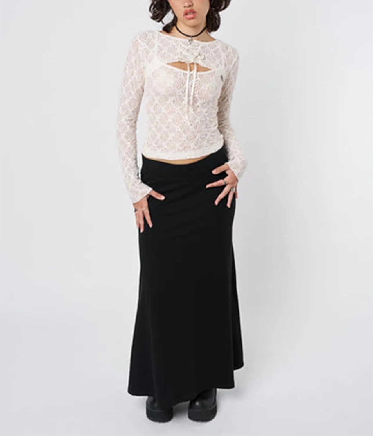 Y2K Lace Maxi Skirts for Women Floral Lace Mesh Sheer Long Skirts Asymmetrical Hem See-Through Half Slip Skirts