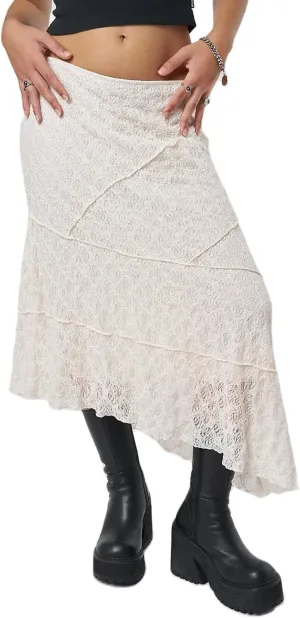 Y2K Lace Maxi Skirts for Women Floral Lace Mesh Sheer Long Skirts Asymmetrical Hem See-Through Half Slip Skirts