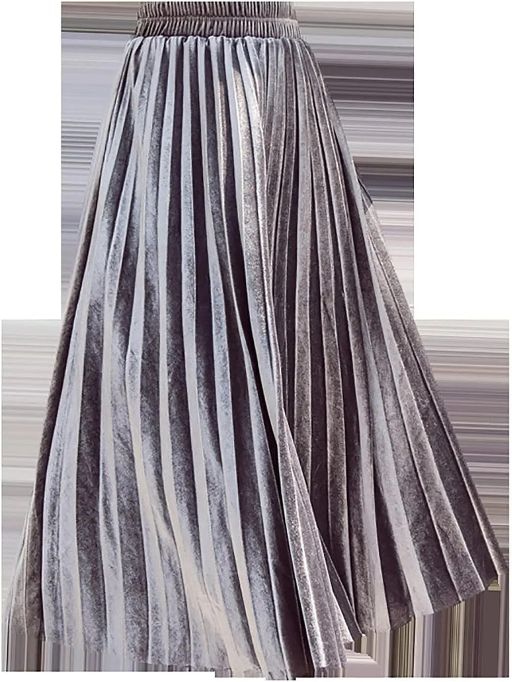 yoeasy Women Gold Velvet Pleated Long Skirts High Elastic Waist Swing Ruffled A Line Midi Skirts