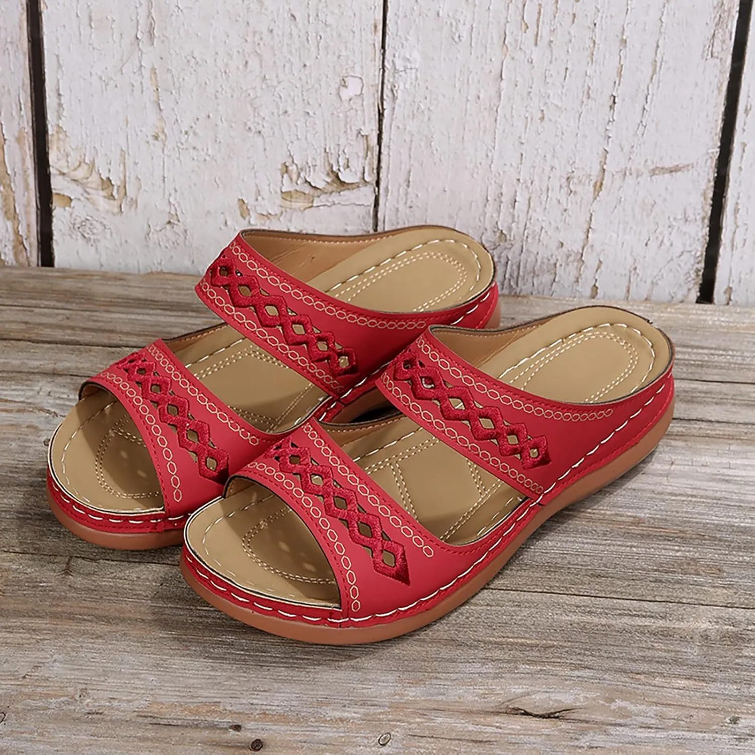 ZSpzx Orthopedic Sandals For Women,Women's Orthotic 2025 Dressy Summer Flat Open Toe Platform Sandals Hollow Out Comfortable Casual Boho Slip on Memory Foam Beach Slides Sandals Outdoor Walking Shoes
