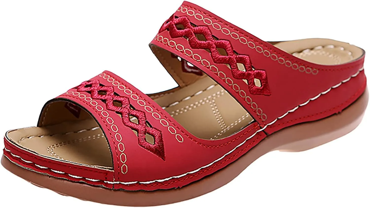ZSpzx Orthopedic Sandals For Women,Women's Orthotic 2025 Dressy Summer Flat Open Toe Platform Sandals Hollow Out Comfortable Casual Boho Slip on Memory Foam Beach Slides Sandals Outdoor Walking Shoes