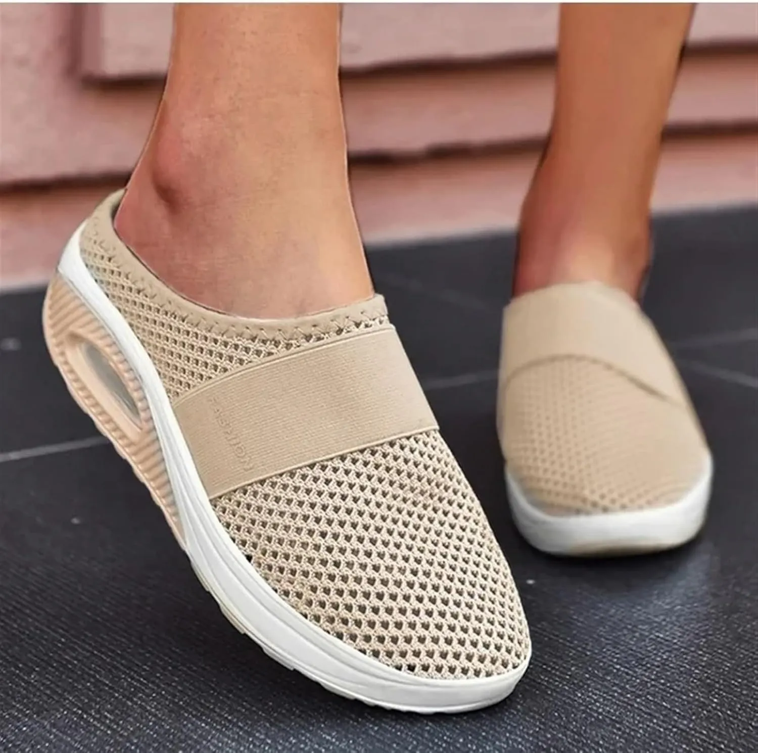 ZWRXW Orthopedic Mules for Women,Diabetic Air-Cushion Slip-On Walking Shoes,Slip On Clogs,Breathable Mesh Diabetic Slippers,Backless Closed Toe Slides Sandals,Healthy Shoes with Arch Support