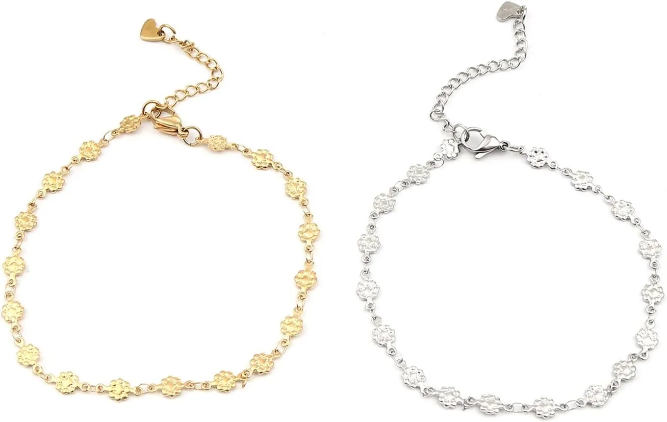 ZZSRJ 1 Pack 304 Stainless Steel Anklet Women Men's Jewelry Silver Gold Charm (Metal Color : Gold Lighting)