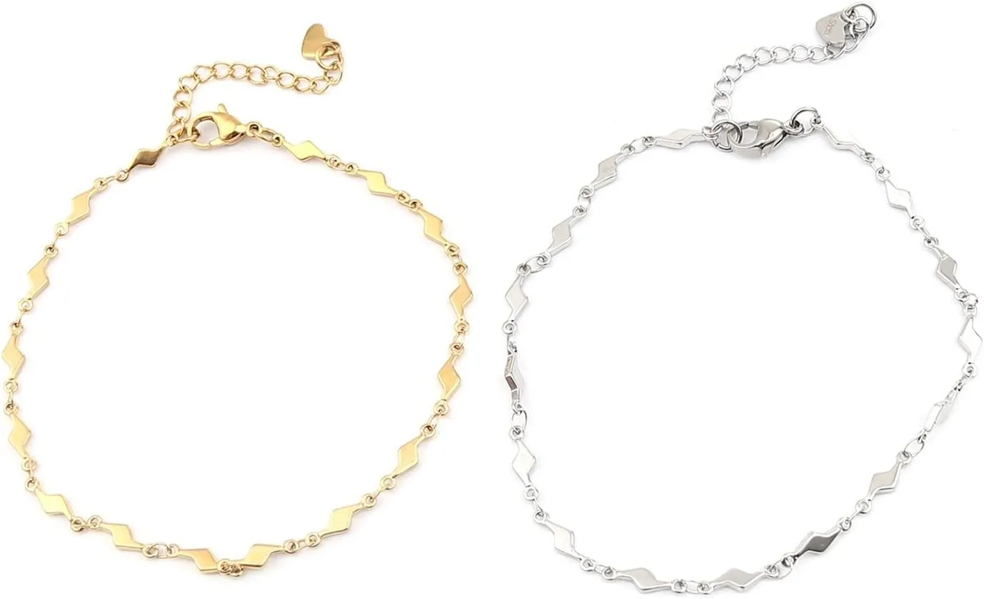 ZZSRJ 1 Pack 304 Stainless Steel Anklet Women Men's Jewelry Silver Gold Charm (Metal Color : Gold Lighting)